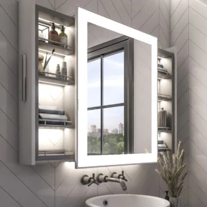 مرايا مضيئة آلبا مع وحدة تخزين خلفية متحركة لتنظيم الأغراض الشخصية بشكل عصري وعملي