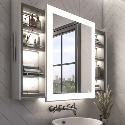 مرايا مضيئة آلبا مع وحدة تخزين خلفية متحركة لتنظيم الأغراض الشخصية بشكل عصري وعملي