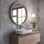 Multi-functional natural wood circular mirror