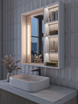 Cavina Illuminated Bathroom Mirror Unit with Shelves - Image 7