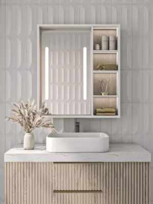 Cavina Illuminated Bathroom Mirror Unit with Shelves - Image 8