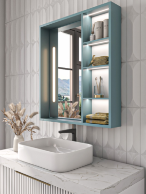 Cavina Illuminated Bathroom Mirror Unit with Shelves - Image 9