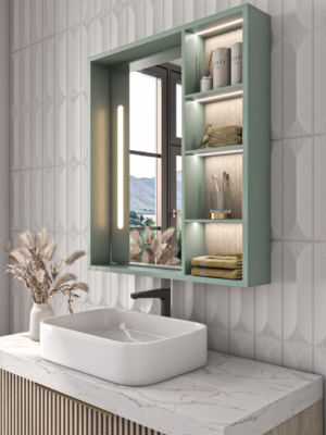 Cavina Illuminated Bathroom Mirror Unit with Shelves - Image 14