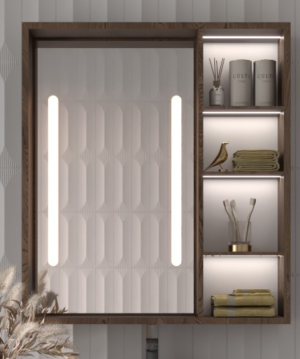 Cavina Illuminated Bathroom Mirror Unit with Shelves - Image 15