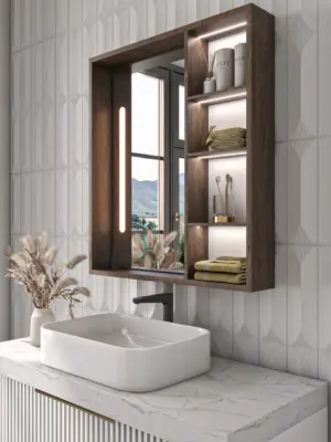 Cavina Illuminated Bathroom Mirror Unit with Shelves - Image 17