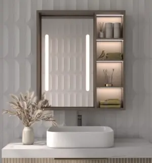 Cavina Illuminated Bathroom Mirror Unit with Shelves - Image 18