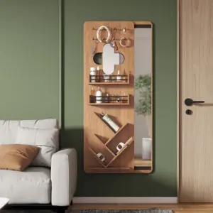 وحدة رفوف مع مرآة حائط معلقة بتصميم عصري