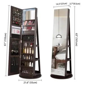 خزانة إكسسوارات ومجوهرات مع مرايا ستاند من وودي، تتميز بتصميم عصري وأنيق يناسب غرف النوم أو الأماكن الصغيرة. توفر الخزانة مساحة واسعة لتنظيم المجوهرات والإكسسوارات الشخصية مع مرآة ستاند مدمجة، مما يضيف لمسة من الأناقة والفخامة للديكور الداخلي. مثالية لتنظيم المساحات وتحقيق التوازن بين الوظيفة والجمال."