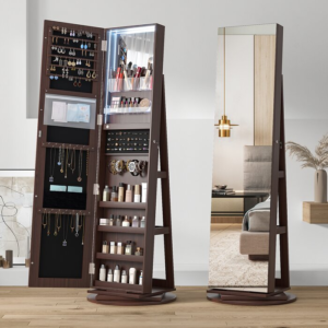 خزانة إكسسوارات ومجوهرات مع مرآة ستاند من وودي، تصميم عصري لتنظيم الأغراض الشخصية