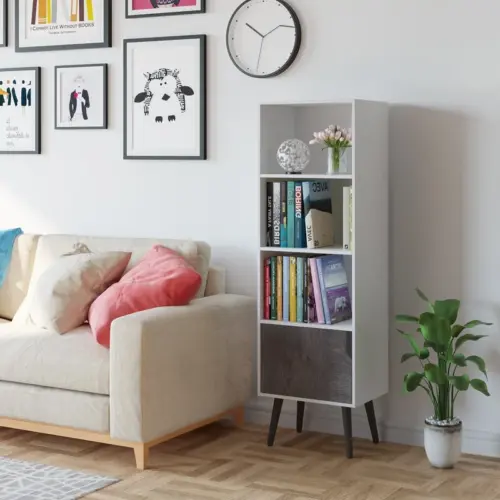 بيتال خزانة كتب أبيض ورمادي