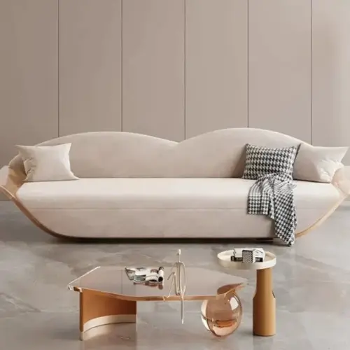 غلارا أريكة من الخشب بقماش فلانل بتصميم فني