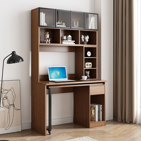 مكتب ليفيني مع رف كتب خشب طبيعي1 مكتب ليفيني مع رف كتب خشب طبيعي