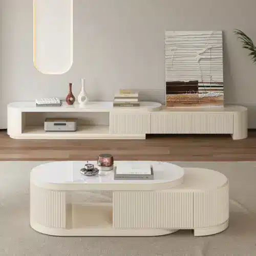 Levanto TV Unit and Coffee Table Set with Extendable Marble Alternative Surface