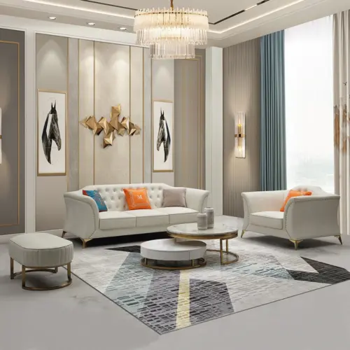 مارسيلاين طقم أريكة وكرسي مع بوف بلمسات أنيقة من الخشب الطبيعي