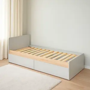 Terno single bed, natural wood, with two spacious storage drawers