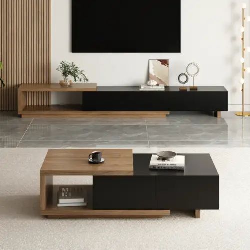 Media Mauro set in natural wood and black