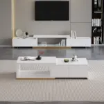 Ardina Living Room Collection: Coffee Table and TV Unit Set in Natural Wood