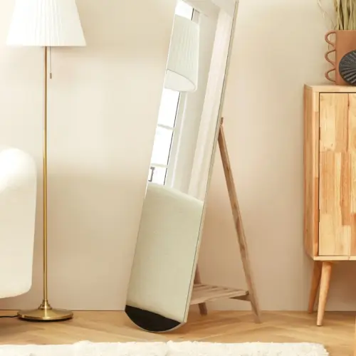 مرآة فليريه أرضية مع قاعدة من الخشب الطبيعي