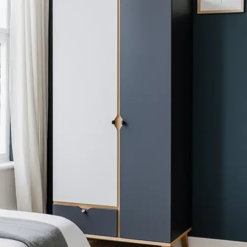 Milo youth wardrobe with two doors and a natural wood drawer